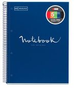 Notebook Emotions, couverture souple, A5, lignes horizontales 7 mm, 120 feuilles de 5 couleurs, Miquelrius, Marine.