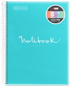 Notebook Miquelrius, à couverture souple format A5 à rayures horizontales, 120 feuilles de 5 couleurs, collection Emotions, couleur bleu ciel.