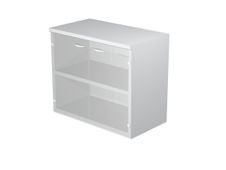 Bibliothèque mi-haute Trend - L80xP44xH120 cm - 2 portes en verre dépoli - gris