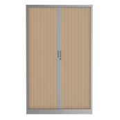 Armoire haute à rideaux - L120 x H198 x P43 cm - corps alu/rideau chêne
