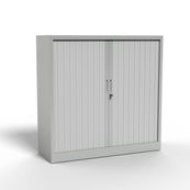 Armoire basse à rideau - L120 x H105 x P43 cm - corps gris clair/rideau gris clair