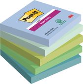 Lot de 5 blocs Notes Post-it® Super Sticky, Collection Oasis, 76 mm x 76 mm, 90 Feuilles/Bloc, 100% PEFC