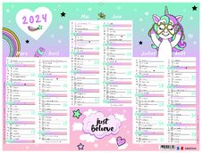 Calendrier Licorne - 7 mois par face - 32 x 42 cm - Oberthur