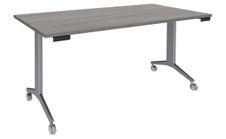 Table de réunion abattantes - L160 x P80 cm - pied alu - plateau imitation chêne gris