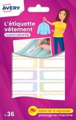 Avery - 36 étiquettes vêtements - 45 x 13 mm - pastels