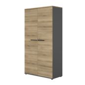 Rangement haut CONNEXION - L80 x H187 x P45 - 2 portes - 4 étagères - Chêne/anthracite