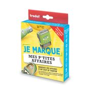 Trodat – Tampon pour marquer les affaires des enfants + étiquettes adhésives et bande thermocollante (texte personnalisé)