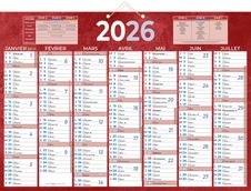 Bouchut 230 - Calendrier bancaire 7 mois par face - 38,5 x 54 cm - rouge