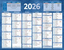 Calendrier bancaire année civile BOUCHUT "205 Bleu" 13,5 x 17, 5 cm coloris bleu 70 %