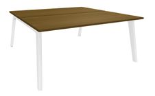 Bureau double STEELY - L160 cm - Bureau de départ - Pieds blancs - plateau imitation noyer