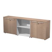 Armoire basse triple Flora - L243xP43xH81,4 cm - 4 portes mélaminés - 3 étagères - merisier arabis