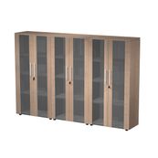 Bibliothèque haute triple Flora - L242,8xP43xH158,2 cm - 6 portes vitrées - 9 étagères - merisier arabis