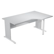 Bureau compact Trend - L160 cm - retour à droite - pieds bois - plateau gris