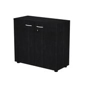 Bibliothèque basse Trend - L80xP35xH72 cm - 2 portes en mélaminé avec serrure - imitation frêne noir