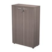 Bibliothèque haute Trend - L80xP35xH120 cm - 2 portes en mélaminé avec serrure - imitation frêne Toscan