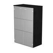 Bibliothèque haute Trend - L80xP35xH120 cm - 2 portes en verre dépoli - imitation frêne noir