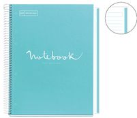 Notebook Emotions, couverture rigide,  A4, lignes horizontales 7 mm, 80 feuilles de 1 couleur, Miquelrius, Bleu ciel.
