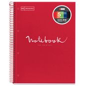 Notebook Emotions, couverture rigide, A4 lignes horizontales 7 mm, 120 feuilles de 5 couleurs, Miquelrius, Rouge.