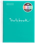 Notebook Emotions, couverture souple, A4 lignes horizontales 7 mm, 120 feuilles de 5 couleurs, Miquelrius, Turquoise.