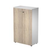 Bibliothèque mi-haute Trend - L80xP44xH120 cm - 2 portes en mélaminé imitation chêne canadien avec serrure - gris