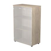 Bibliothèque mi-haute Trend - L80xP35xH120 cm - 2 portes en verre dépoli - imitation chêne canadien