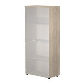 Bibliothèque haute Trend - L80xP35xH180 cm - 2 portes en verre dépoli - imitation chêne canadien