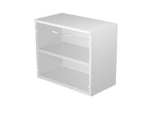 Bibliothèque basse Trend - L80xP44xH72 cm - 2 portes en verre dépoli - imitation chêne canadien