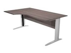 Bureau compact Trend - L160 cm - retour à gauche - Pieds métals alu - plateau imitation hêtre - (pied de renfort obligatoire à rajouter - non inclus)