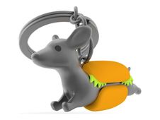 Metalmorphose - Porte-clés - dachshund hotdog - alliage de zinc, silicone, époxy - orange, vert, noir