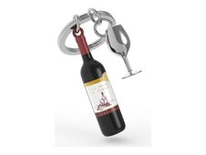 Metalmorphose - Porte-clés - bouteille de vin et son verre