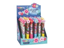 Colorino School - Stylo à bille effaçable fleurs - encre gel - bleu - avec gomme