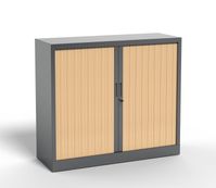 Armoire basse à rideau - L120 x H105 x P43 cm - corps anthracite/rideau chêne