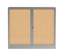 Armoire basse à rideau - L120 x H105 x P43 cm - corps alu/rideau chêne