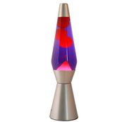 Lampe lave 10,2 x 40 cm - Base argentée, liquide violet et cire rouge - Câble 160 cm avec prise européenne