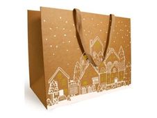 Logistipack - Sac cadeau - 20 cm x 10 cm - blanc, or