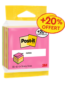  Post-it® - Cube de Notes - 76 mm x 76 mm - 390 Feuilles/Bloc - 100% PEFC - rose