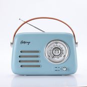 Halterrego - Radio vintage - Bluetooth, Radio FM, lecteur USB, Aux In Aux IN - Batterie rechargeable - bleu