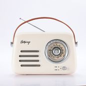 Halterrego - Radio vintage - Bluetooth, Radio FM, lecteur USB, Aux In Aux IN - Batterie rechargeable - blanc crème
