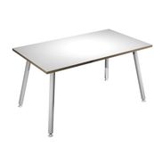 Table haute LEONARDO - 140 x 80 x 105 cm - Pieds métal blancs - Blanc chants chêne