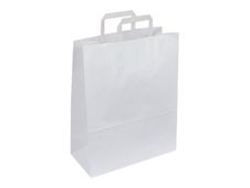 50 Sacs cadeau kraft - poignées plates - 22 cm x 10 cm x 29 cm - blanc