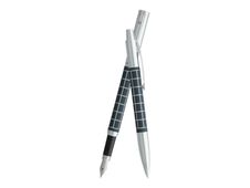 Vuarnet Swing Quadrillé - Parure stylo à bille et sylo plume bleu satiné