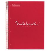 Notebook Emotions, couverture rigide, A4, quadrillage 5x5 mm, 80 feuilles de 1 couleur, Miquelrius, Rouge.