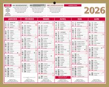 Bouchut Lunor - Calendrier bancaire 6 mois par face - 21 x 26,5 cm - or
