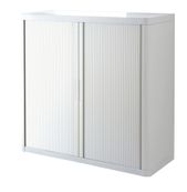 Armoire basse à rideaux EASY OFFICE - 110 x 104 x 41,5 cm - Corps, rideaux et poignée blanc
