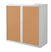 Armoire mi-haute à rideaux EASY OFFICE - 110 x 104 x 41,5 cm - Corps et poignée blanc - Rideaux imitation hêtre