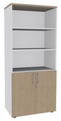 Bibliothèque IDRA/DUAL  avec 2 portes basses - L80 x H180 x P47 - Corps blanc - Portes et dessus imitation Chêne clair