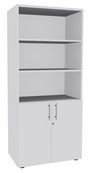 Bibliothèque IDRA/DUAL  avec 2 portes basses - L80 x H180 x P47 - Corps blanc - Portes et dessus Blanc perle