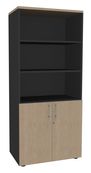 Bibliothèque IDRA/DUAL  avec 2 portes basses - L80 x H180 x P47 - Corps anthracite - Portes et dessus imitation Chêne clair