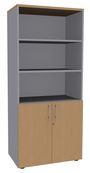 Bibliothèque IDRA/DUAL  avec 2 portes basses - L80 x H180 x P47 - Corps alu - Portes et dessus imitation Hêtre