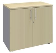 Armoire basse IDRA/DUAL - H72 x L80 x P47 - 2 portes - Corps alu - Dessus et portes imitation Erable